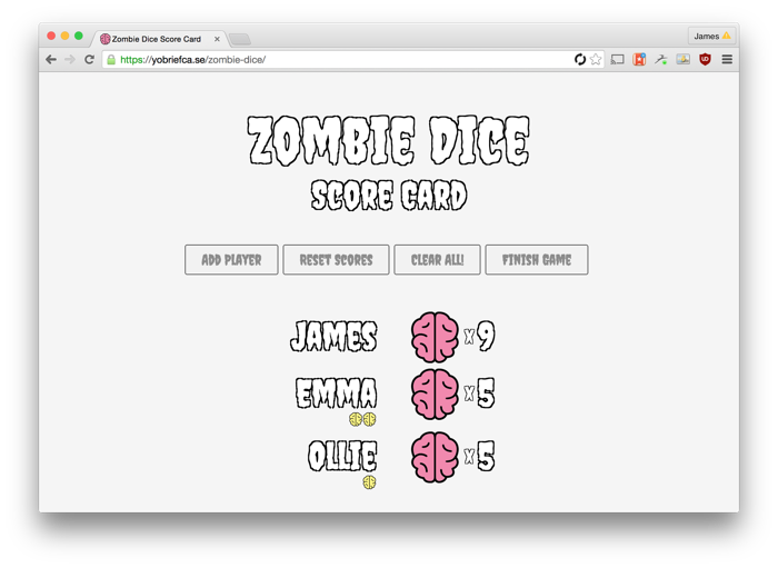 Zombie Dice Score Card